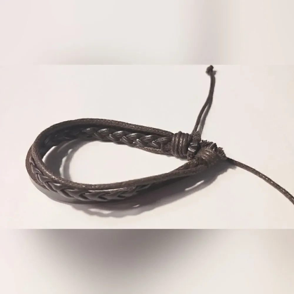 Men's bracelet leather braided‎ layered brown new d50